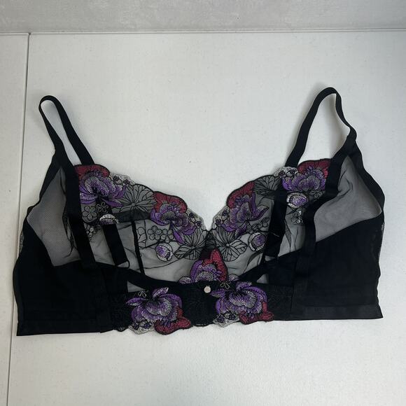 Adore Me 2XL Emilie Bralette Black Sheer Embroidered Floral Lace Mesh Bra Top - Picture 4 of 16